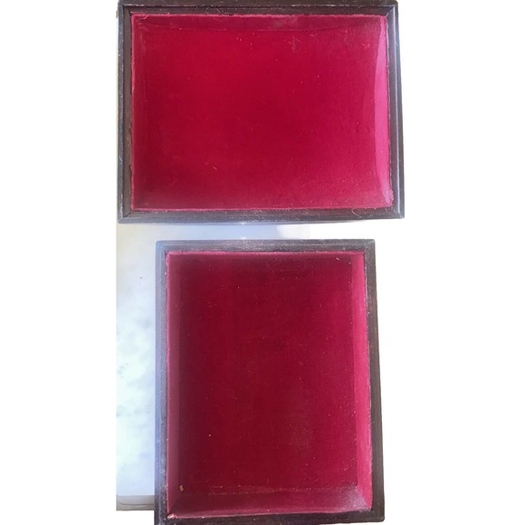 Antique Chinese porcelain &wood trinket box Fine Inlay Around Boarder 8”x7x3.5” - Picture 3 of 6